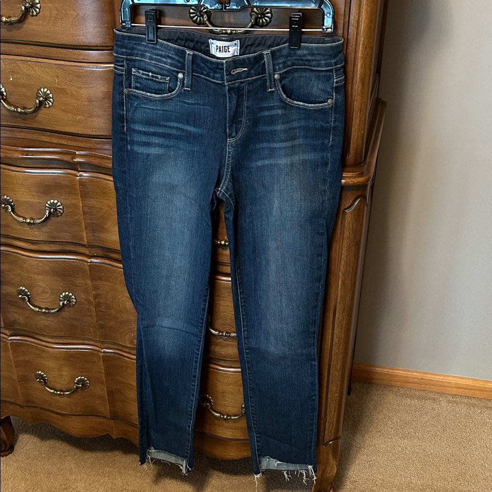 PAIGE Women's Dark Blue Ankle Jeans